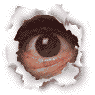 an animated gif of a rapidly blinking eye within what appears to be a ripped hole in the page